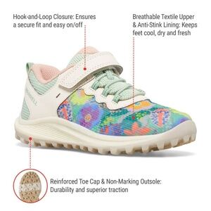 BRAND NEW girl youth merrell nova botanist floral velcro shoes size 6Y